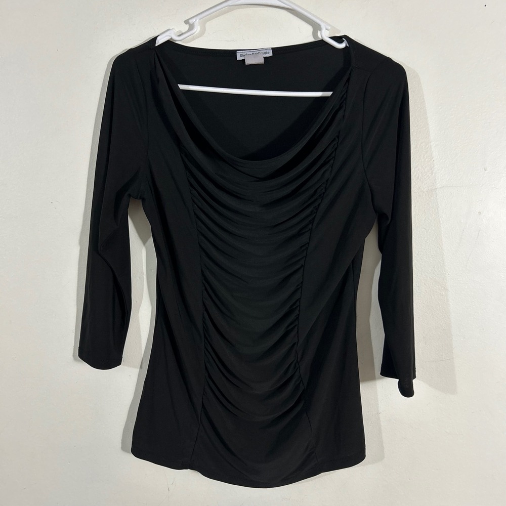 Bleeker & McDougal Top Women Small Black Ruched Cowl Neck 3/4 Sleeve